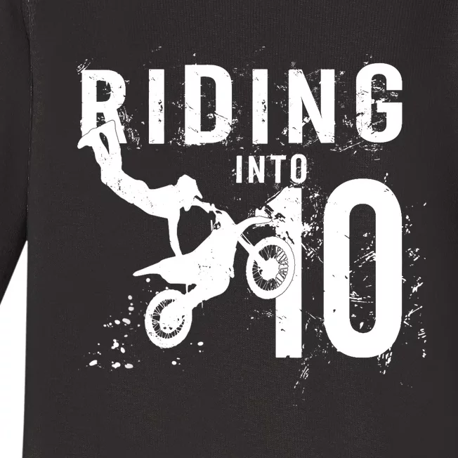 Riding Into 10 Years Old 10th Birthday Boy Dirt Bike Party Baby Long Sleeve Bodysuit