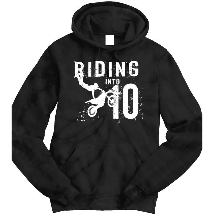 Riding Into 10 Years Old 10th Birthday Boy Dirt Bike Party Tie Dye Hoodie