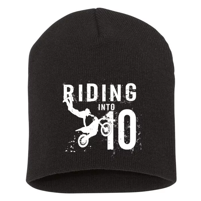 Riding Into 10 Years Old 10th Birthday Boy Dirt Bike Party Short Acrylic Beanie