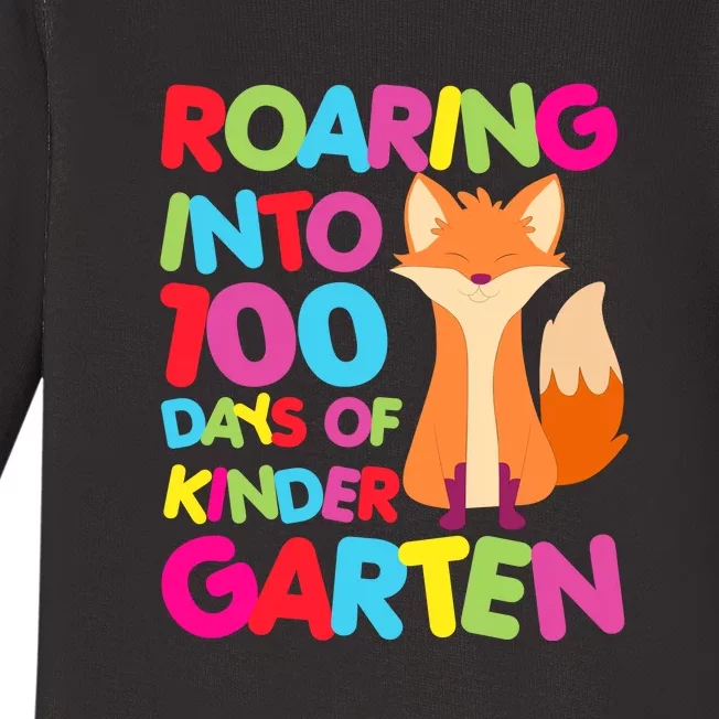 Roaring Into 100 Days Kindergarten Funny Fox Boy Baby Long Sleeve Bodysuit