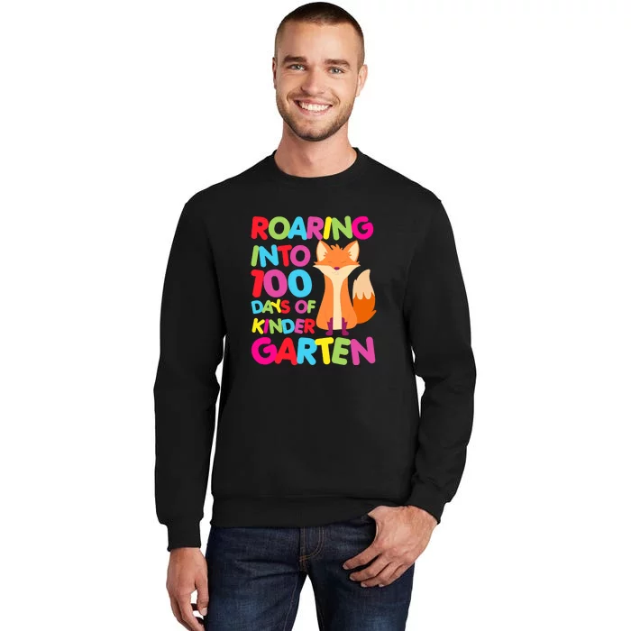 Roaring Into 100 Days Kindergarten Funny Fox Boy Tall Sweatshirt