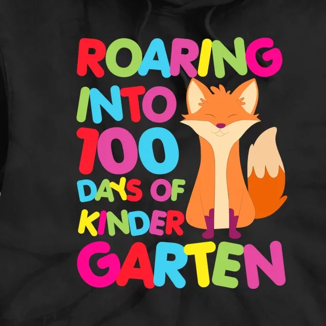 Roaring Into 100 Days Kindergarten Funny Fox Boy Tie Dye Hoodie