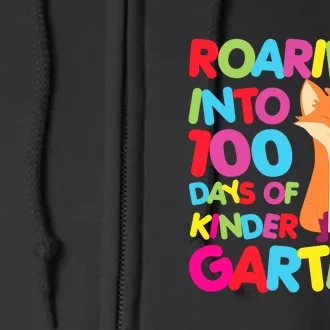 Roaring Into 100 Days Kindergarten Funny Fox Boy Full Zip Hoodie