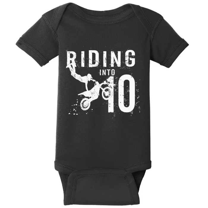 Riding Into 10 Years Old 10th Birthday Boy Dirt Bike Party Baby Bodysuit