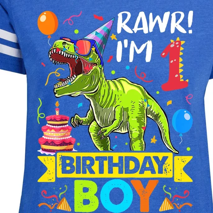 Rawr I'm 1st Birthday Boy Dinosaur Trex 1 Years Old Party Enza Ladies Jersey Football T-Shirt