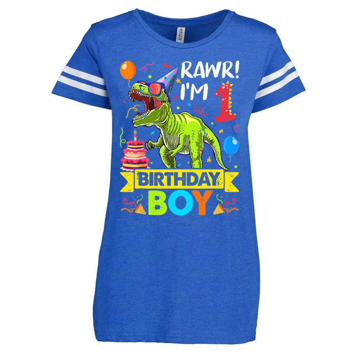 Rawr I'm 1st Birthday Boy Dinosaur Trex 1 Years Old Party Enza Ladies Jersey Football T-Shirt