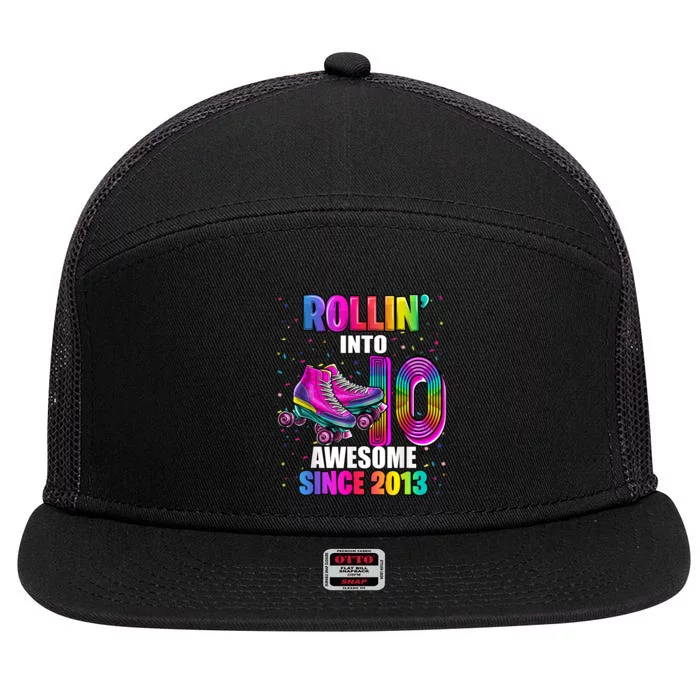 Rollin into 10 Awesome 2013 Roller Skating 10th Birthday 7 Panel Mesh Trucker Snapback Hat