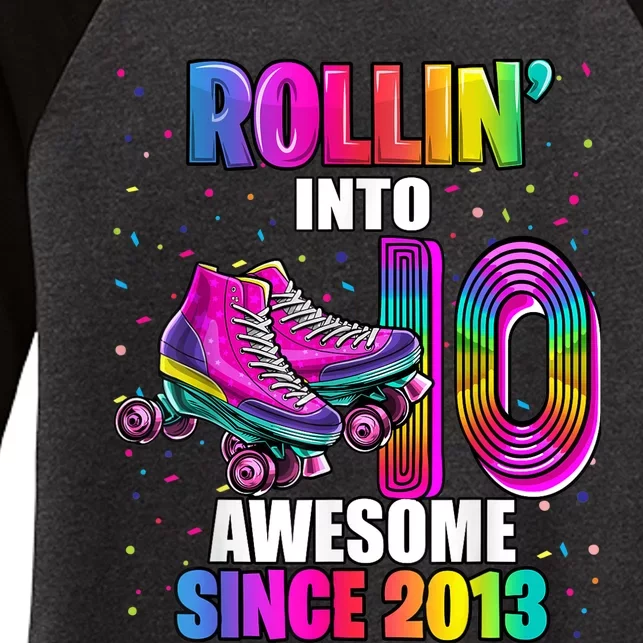 Rollin into 10 Awesome 2013 Roller Skating 10th Birthday Women's Tri-Blend 3/4-Sleeve Raglan Shirt