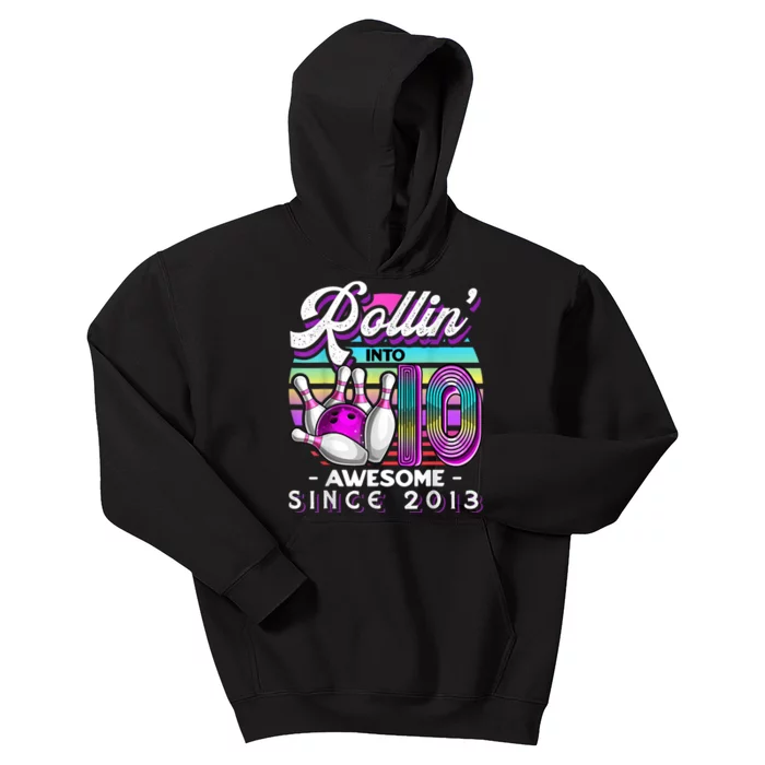 Rollin' into 10 Awesome 2013 Retro Bowling 10th Birthday Kids Hoodie