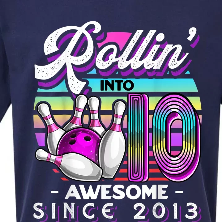 Rollin' into 10 Awesome 2013 Retro Bowling 10th Birthday Sueded Cloud Jersey T-Shirt