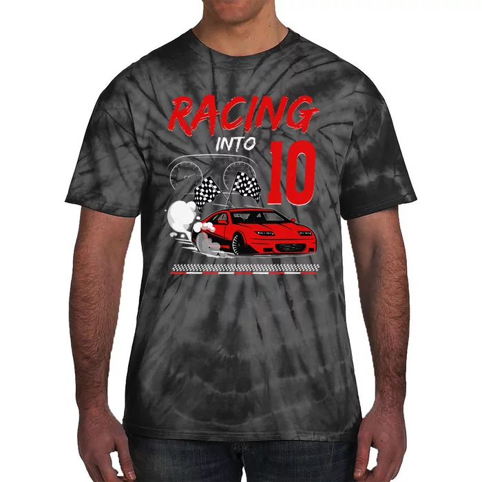 Racing Into 10 Year Old Birthday Race Car 10th Boy Party Tie-Dye T-Shirt