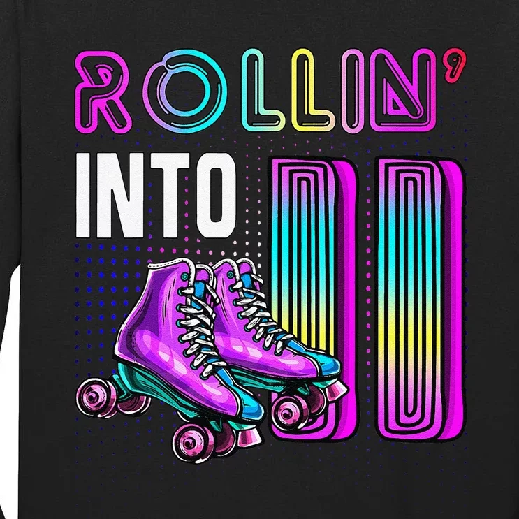 Rollin' Into 11 Roller Skating Rink 11th Birthday Party Tall Long Sleeve T-Shirt