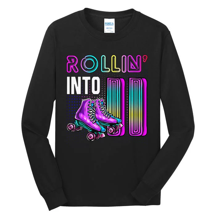 Rollin' Into 11 Roller Skating Rink 11th Birthday Party Tall Long Sleeve T-Shirt