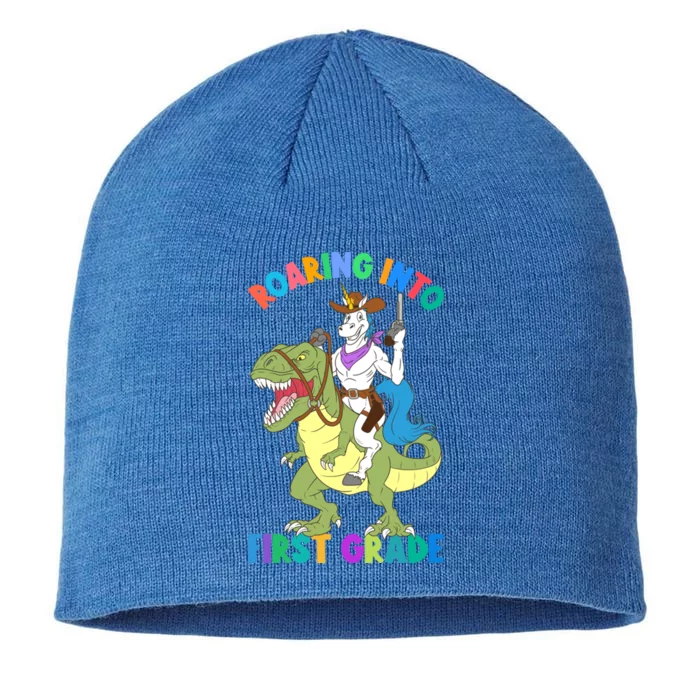 Roaring Into 1st Grade Unicorn Riding Dinosaur Back School Cute Gift 8 1/2in Sustainable Knit Beanie