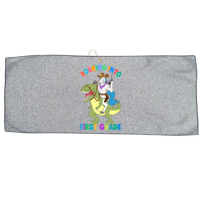 Roaring Into 1st Grade Unicorn Riding Dinosaur Back School Cute Gift Large Microfiber Waffle Golf Towel