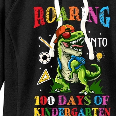 Roaring Into 100 Days Of Kindergarten Back To School Meaningful Gift Women's Fleece Hoodie