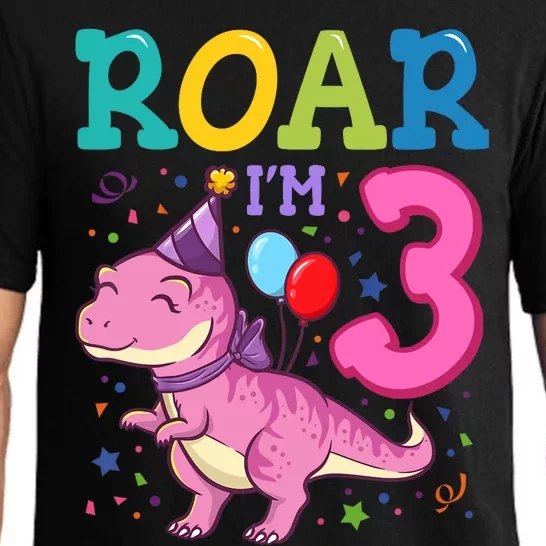 Roar Im 3 Year Old Dinosaur Girl 3rd Birthday Party Pajama Set