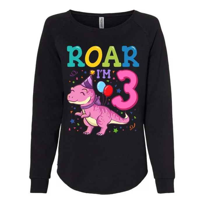 Roar Im 3 Year Old Dinosaur Girl 3rd Birthday Party Womens California Wash Sweatshirt