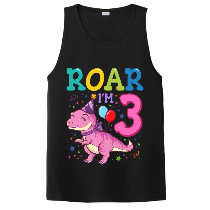 Roar Im 3 Year Old Dinosaur Girl 3rd Birthday Party Performance Tank