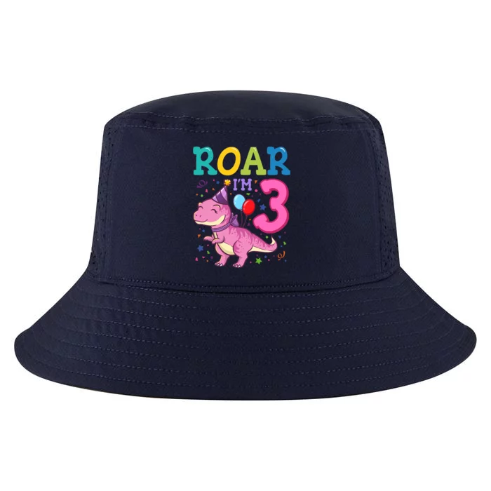 Roar Im 3 Year Old Dinosaur Girl 3rd Birthday Party Cool Comfort Performance Bucket Hat