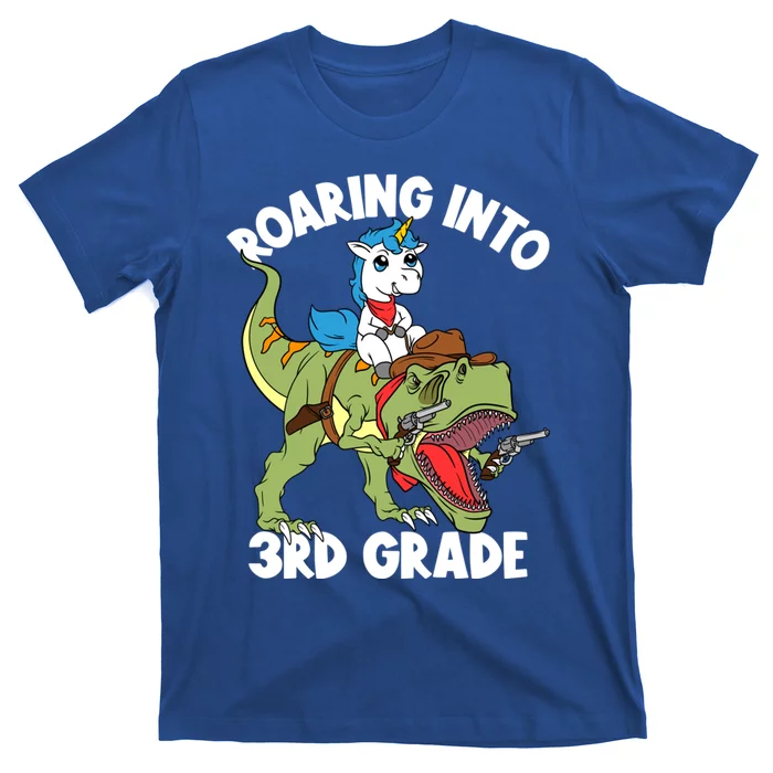 Roaring Into 3rd Grade Unicorn Riding Dinosaur Gift T-Shirt