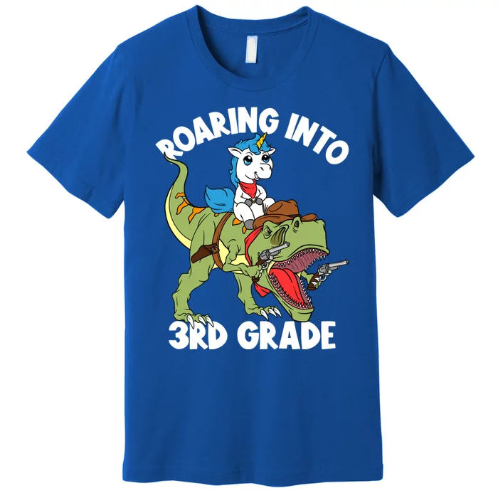 Roaring Into 3rd Grade Unicorn Riding Dinosaur Gift Premium T-Shirt