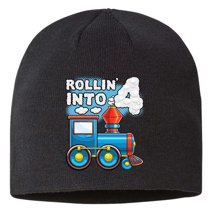 Rollin Into 4 Train 4th Birthday Party Supply Birthday Boy 8 1/2in Sustainable Knit Beanie