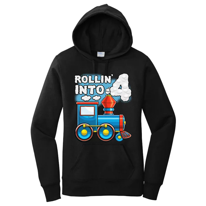 Rollin Into 4 Train 4th Birthday Party Supply Birthday Boy Women's Pullover Hoodie