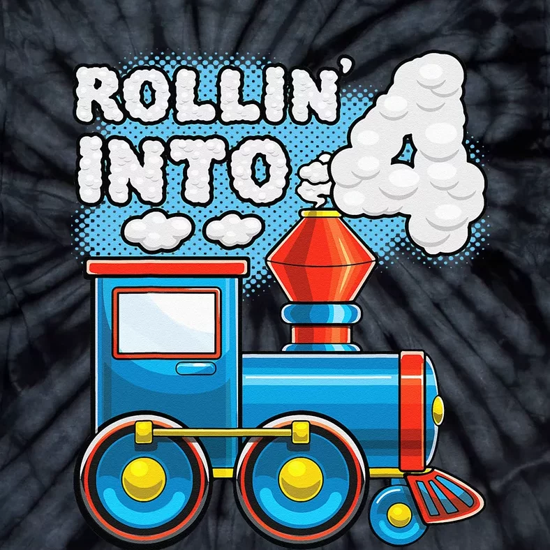 Rollin Into 4 Train 4th Birthday Party Supply Birthday Boy Tie-Dye T-Shirt