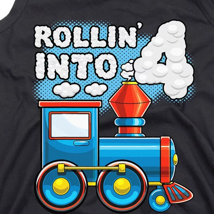 Rollin Into 4 Train 4th Birthday Party Supply Birthday Boy Tank Top