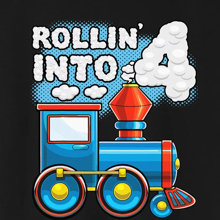 Rollin Into 4 Train 4th Birthday Party Supply Birthday Boy Women's Crop Top Tee