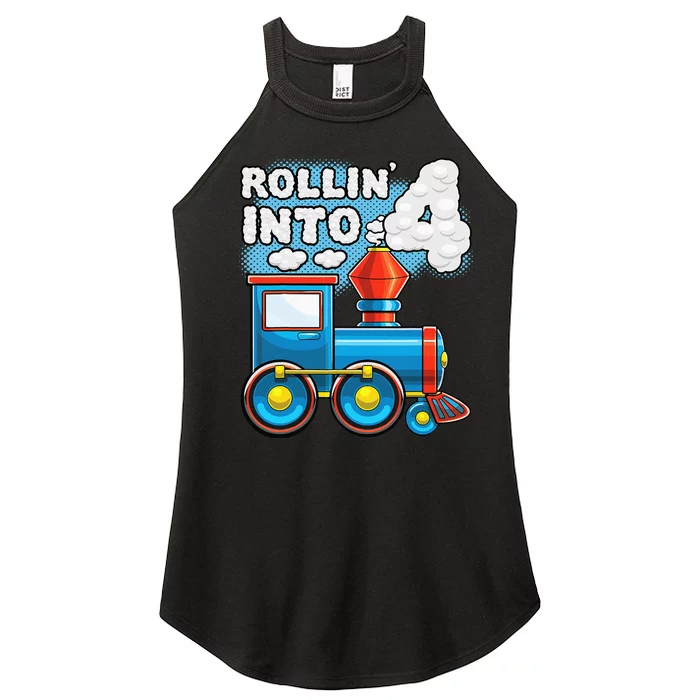 Rollin Into 4 Train 4th Birthday Party Supply Birthday Boy Women’s Perfect Tri Rocker Tank