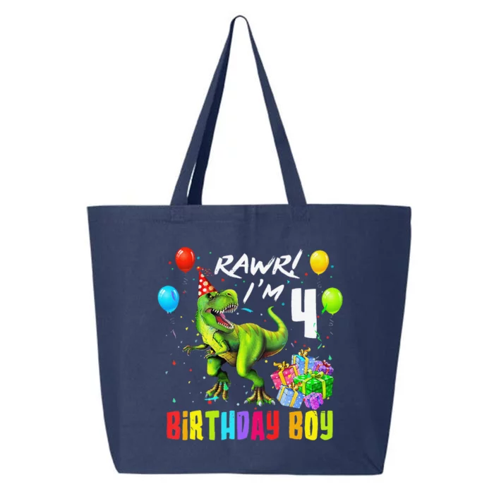 Rawr I'm 4 4th Birthday T Rex Dinosaur Party Gift Party 25L Jumbo Tote