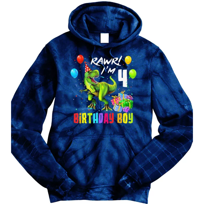 Rawr I'm 4 4th Birthday T Rex Dinosaur Party Gift Party Tie Dye Hoodie