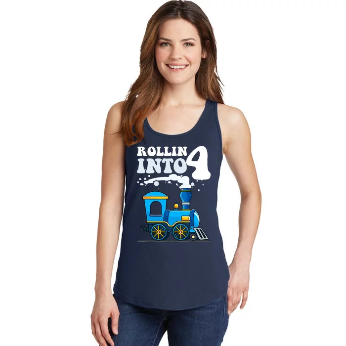 Rollin Into 4 Train 4th Birthday Party Four Years Old Boy Ladies Essential Tank