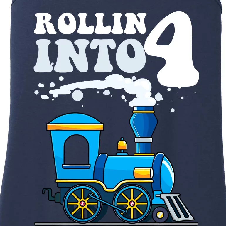 Rollin Into 4 Train 4th Birthday Party Four Years Old Boy Ladies Essential Tank