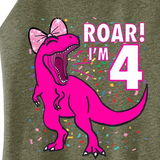 Roar i'm 4 (four year old dinosaur birthday) 4th Dino Theme Women’s Perfect Tri Rocker Tank