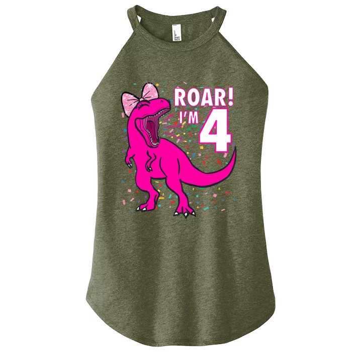 Roar i'm 4 (four year old dinosaur birthday) 4th Dino Theme Women’s Perfect Tri Rocker Tank