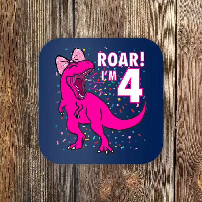 Roar i'm 4 (four year old dinosaur birthday) 4th Dino Theme Coaster