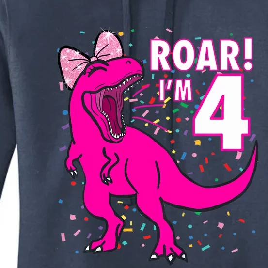 Roar i'm 4 (four year old dinosaur birthday) 4th Dino Theme Women's Pullover Hoodie