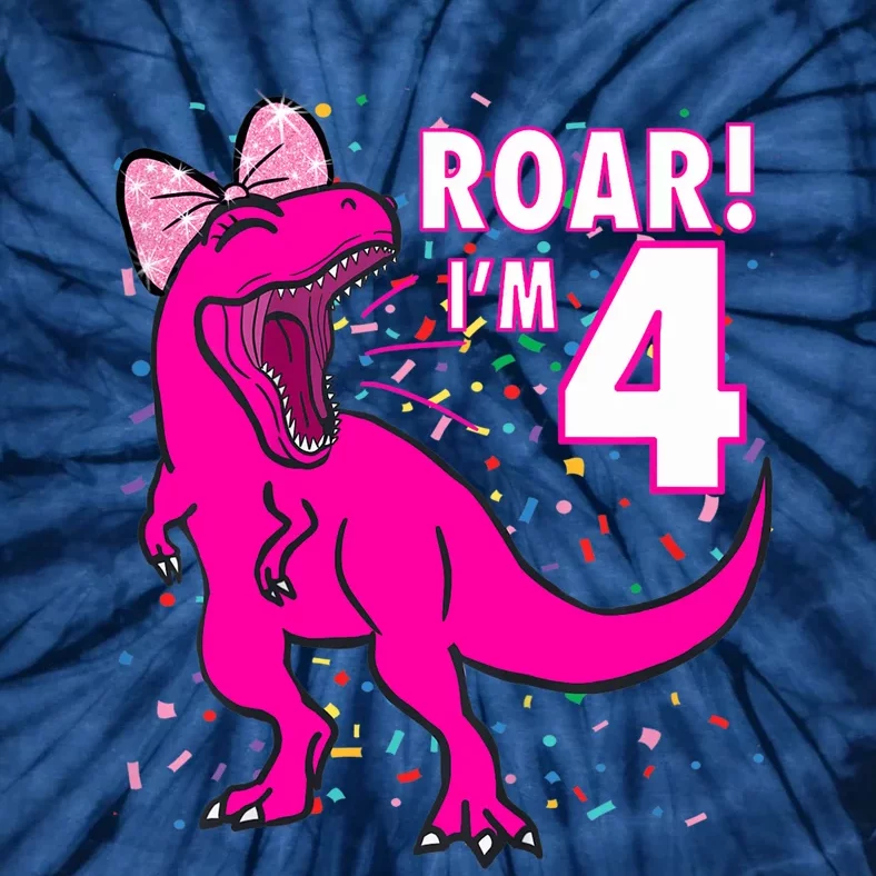 Roar i'm 4 (four year old dinosaur birthday) 4th Dino Theme Tie-Dye T-Shirt