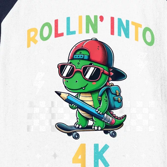 Rollin Into 4k Dinosaur First Day Of Pre K 4 Im Ready For 4k Baseball Sleeve Shirt