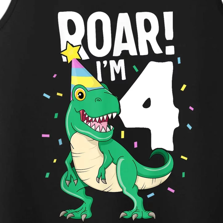 Roar I'm 4 T-Rex Birthday Dinosaur Happy Fourth 4th Party Performance Tank