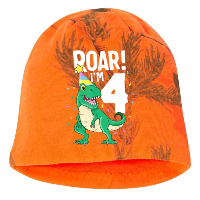 Roar I'm 4 T-Rex Birthday Dinosaur Happy Fourth 4th Party Kati - Camo Knit Beanie