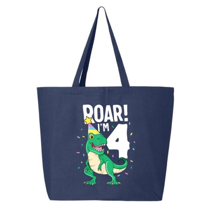 Roar I'm 4 T-Rex Birthday Dinosaur Happy Fourth 4th Party 25L Jumbo Tote