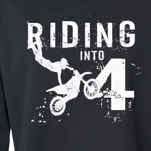 Riding Into 4 Years Old 4th Birthday Boy Dirt Bike Party Cropped Pullover Crew