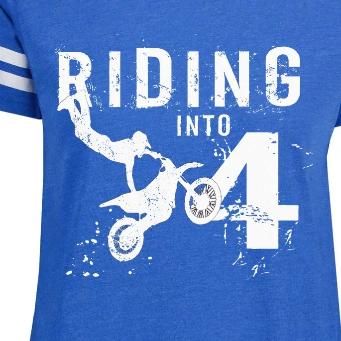 Riding Into 4 Years Old 4th Birthday Boy Dirt Bike Party Enza Ladies Jersey Football T-Shirt