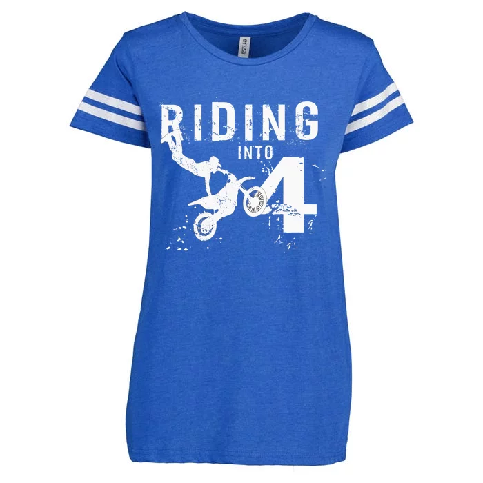 Riding Into 4 Years Old 4th Birthday Boy Dirt Bike Party Enza Ladies Jersey Football T-Shirt