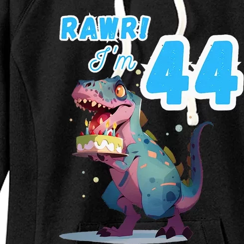 Rawr Im 44 Birthday T Rex Dinosaur Party Women's Fleece Hoodie