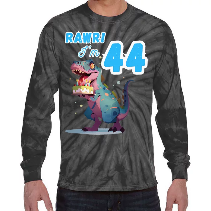 Rawr Im 44 Birthday T Rex Dinosaur Party Tie-Dye Long Sleeve Shirt